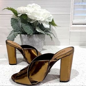 Schutz Metallic Block Mule Heel/Sandal